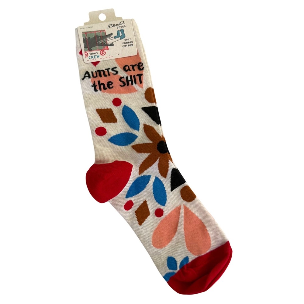 Blue Q "Aunts Are The S!t" Women Socks Floral Novelty Aunt Pregnancy Reveal Gift